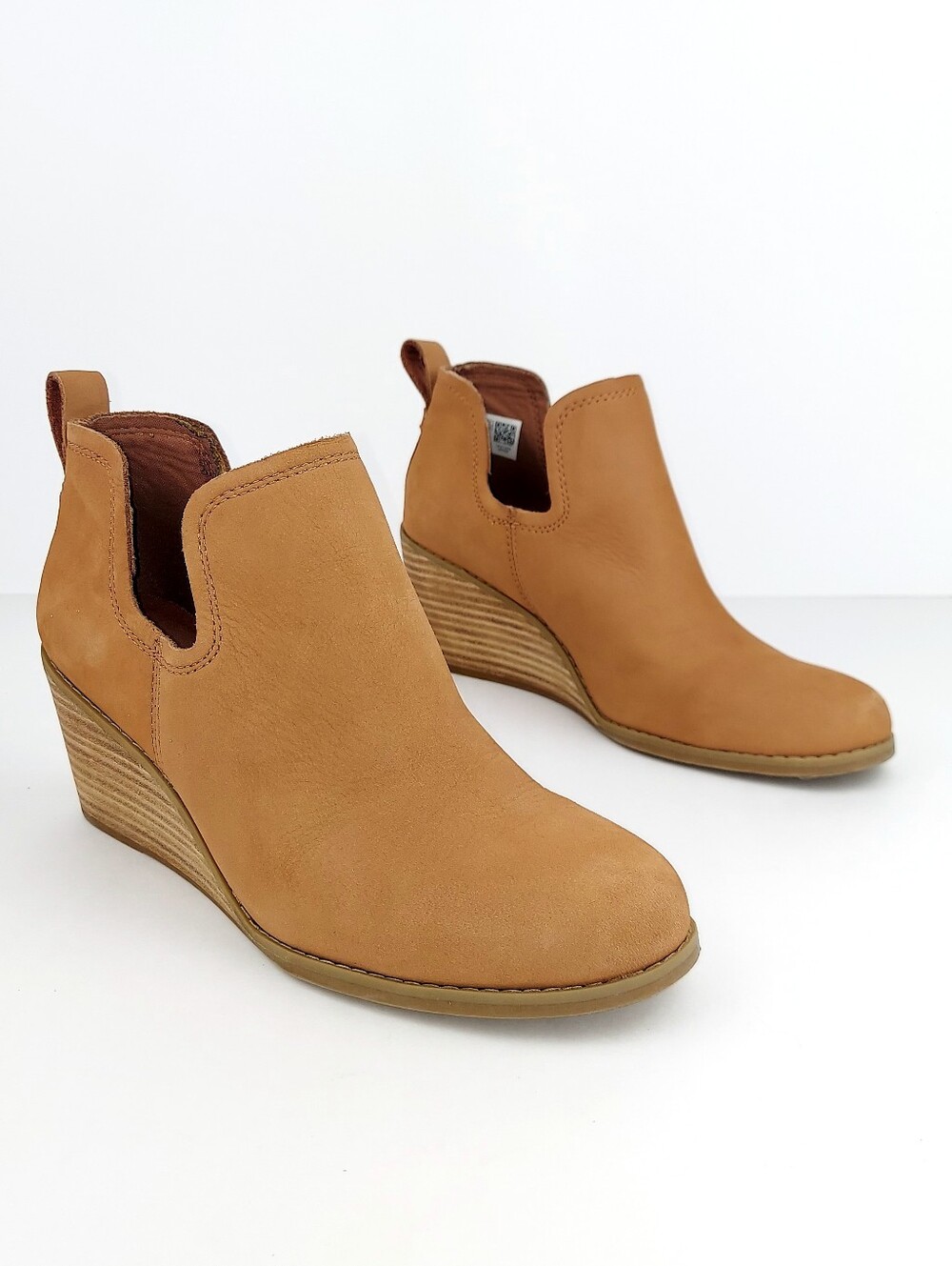 Toms Kallie Wedge Cutout Boots Tan Oiled Leather Nubuck 7.5